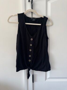 Sanctuary Black Button-Front Tie-Hem Tank
